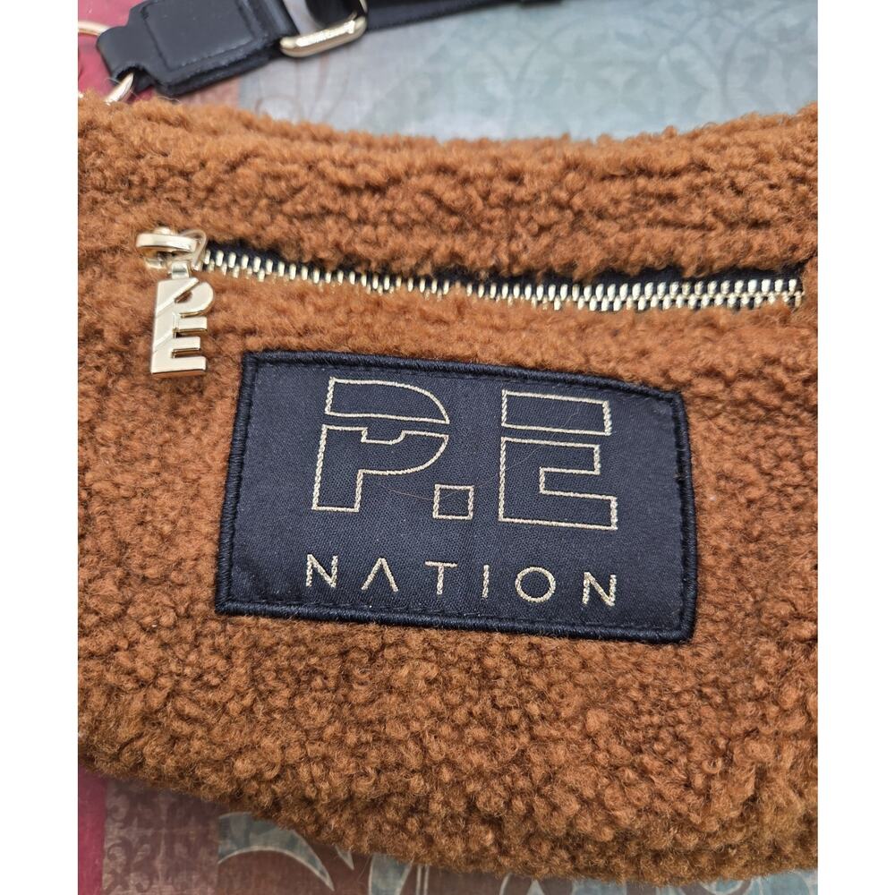 P.E NATION Optimum Cross Body Bag Coffee Brown Sherpa Gold & Black Trim Classy